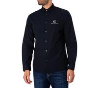 Armani Exchange A| x Long Sleeve Icon Logo Button Shirt Camisa, Deep Navy, M de los Hombres