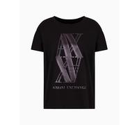 Armani Exchange Arte Sella, Macro Foil Logo Camiseta, Negro, XS para Mujer