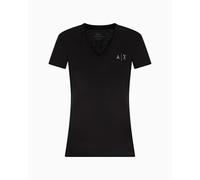 Armani Exchange Arte Sella, Shiny Logo, V Neck Camiseta, Negro, M Mujeres