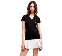 Armani Exchange Arte Sella, V Neck, Tonal Logo Lettering Camiseta, Negro, XS Mujeres