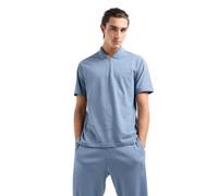 Armani Exchange AX Stacked Logo Cotton Piquet Zip Up Polo, Piedra, L para Hombre