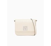 Armani Exchange Bolso Bandolera de Cuero Negro, Diseño con Logo en Relieve, Cierre con Solapa