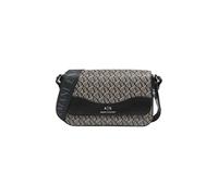 Armani Exchange Bolso bandolera mujer, marrón Bass-Black, ecopiel con Pattern AX, cierre de solapa con clip, 24 x 16 x 6 cm