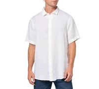 Armani Exchange Camisa de Lino de Manga Corta para Hombre, Blanco, S