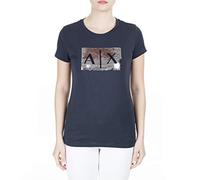 Armani Exchange Camiseta Básica con Logo de Lentejuelas En El Pecho Mujer, Azul (Navy Silver), M
