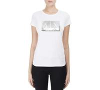Armani Exchange Camiseta Básica con Logo de Lentejuelas En El Pecho Mujer, Blanco (White Ground), S