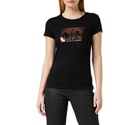 Armani Exchange Camiseta Básica con Logo de Lentejuelas En El Pecho Mujer, Negro (Black With Gold), M