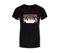 Armani Exchange Camiseta Básica con Logo de Lentejuelas En El Pecho Mujer, Negro (Black With Gold), S