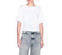 Armani Exchange Camiseta de algodón de corte holgado, cuello redondo, camiseta para mujer XW001709 AF17172 U0002, Blanco (White), S