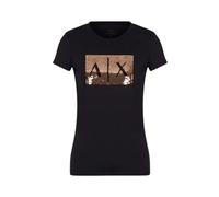 Armani Exchange Camiseta Básica con Logo de Lentejuelas En El Pecho Mujer, Negro (Black With Gold), M