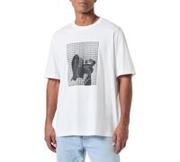 Armani Exchange Camiseta de Corte Regular con diseño gráfico de cuadrícula, Blanco Crema, XL para Hombre
