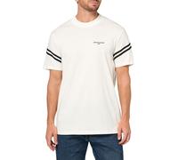 Armani Exchange Camiseta de Cuello Redondo con Logotipo de Rayas para Hombre, Color Blanco, Blanco Crudo, L