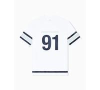 Armani Exchange Camiseta de Manga Corta para Hombre 91 Print Detail Stripe Round Collar Off White XS, Blanco Crudo, XS