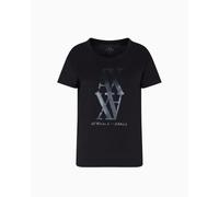 Armani Exchange Camiseta de Manga Corta para Mujer con Estampado de Logotipo en Tono, Negro, XS