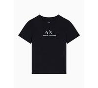 Armani Exchange Camiseta de Manga Corta para Mujer con Logotipo de Boxy Chest, Negro, M