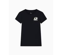 Armani Exchange Short Sleeve Side Gold Logo Print Slim Fit Camiseta, Negro, S Mujeres
