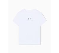 Armani Exchange Camiseta de Manga Corta para Mujer con Logotipo Frontal Estampado Regular Boxy Fit, Color Blanco, L, Color Blanco., L
