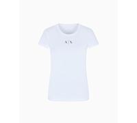 Armani Exchange Camiseta de Manga Corta para Mujer con Logotipo Frontal y Corte Ajustado, Blanco, L