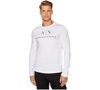Armani Exchange Camiseta de Manga Larga para Hombre con Logo de Cuello Redondo, Blanco, XS