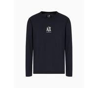 Armani Exchange Camiseta de Manga Larga para Hombre con Logotipo Bordado, diseño de Iconos, Azul Marino Profundo, L