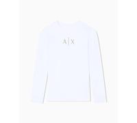 Armani Exchange Camiseta de Manga Larga para Mujer con Logotipo de Strass, Corte Ajustado, Color Blanco., L