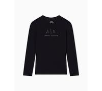 Armani Exchange Camiseta de Manga Larga para Mujer con Logotipo de Strass, Corte Ajustado, Negro, XL
