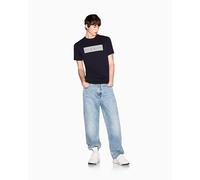 Armani Exchange Camiseta para Hombre con Logotipo Grande con impresión 3D, Azul, L