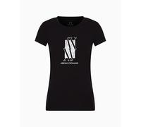 Armani Exchange Camiseta para Mujer Arte Sella, Logotipo de Foil Monogram, Negro, M