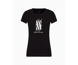 Armani Exchange Camiseta para Mujer Arte Sella, Logotipo de Foil Monogram, Negro, M