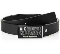 Armani Exchange Piel enlazada, Logotipo Buckle Cinturón, Negro, Talla única Casual