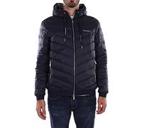 Armani Exchange Chaqueta acolchada con capucha para hombre con cremallera y logotipo de Nueva York, Azul Marino/Gris Jaspeado, XXL