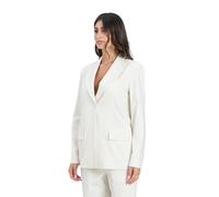 Armani Exchange Chaqueta de un solo pecho crema para mujer con logotipo bordado, beige, 46