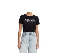 Armani Exchange Crewneck Regular Fit Rhinestone and Metallic Log Otee Camiseta para Mujer