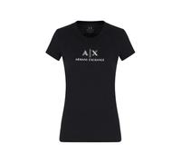 Armani Exchange Crewneck Slim Fit Rhinestone A|x Logo tee Camiseta, Negro, S Mujeres
