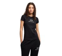 Armani Exchange Crewneck Slim Fit Rhinestone A|x Logo tee Camiseta, Negro, L Mujeres