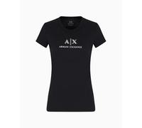 Armani Exchange Crewneck Slim Fit Rhinestone A|x Logo tee Camiseta, Negro, M Mujeres