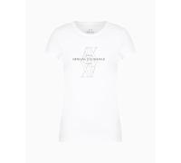 Armani Exchange Crewneck Slim Fit Rhinestone Monogram Logo tee Camiseta, Color Blanco, L Mujeres