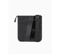 Armani Exchange Dylan, Metal Logo, Two Stripes, Bolsa de Mensajero Hombres, Negro y Gris