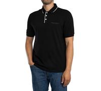 Armani Exchange Essential, Striped Collar Side Milano-New York Logo Lettering Camisa de Polo, Negro, L para Hombre