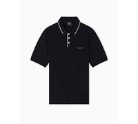 Armani Exchange Essential, Striped Collar Side Milano-New York Logo Lettering Polo, Negro, S Hombres
