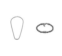 Armani Exchange Hombre Collar y Pulsera en Acero Inoxidable Gris, Set