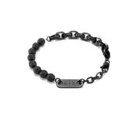 Armani Exchange Hombre Pulsera de piedras semipreciosas o acero inoxidable con cierre de mosquetón, Negro y gris oscuro