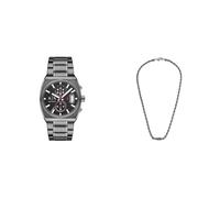 Armani Exchange Hombre Reloj Gris y Collar en Acero Inoxidable, Set