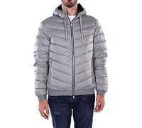 Armani Exchange Hooded Quilted Down Milano/New York Logo Zip-up Jacket Chaqueta, Melange Grey/Navy, L para Hombre