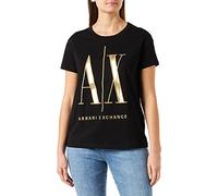Armani Exchange Icon, Corte Normal, Logotipo Bordado en Oro Maxi Camiseta, Negro, XS para Mujer
