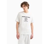 Armani Exchange Logotipo de The Grid, sostenible, Bordado Frontal Camiseta, Blanco Crudo, XS para Hombre