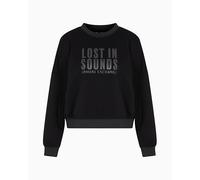 Armani Exchange Lost in Sounds, Sustainable, Tonal Logo Print Sudadera, Negro, XS para Mujer