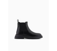 Armani Exchange Margot, Logotipo de Metal, Bota con Banda Acanalada, Negro, Talla 40 EU, Negro, 40 EU
