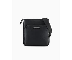 Armani Exchange Men's Double Pockets Middle Logo Lettering Plate Crossbody Black, Negro, talla única