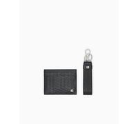 Armani Exchange Men's Essential - Soporte para Tarjetas de Viaje con Logotipo metálico en Relieve con Monograma en Relieve, Color Negro, Negro, Talla única